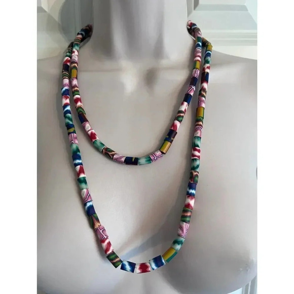 Colorful vintage beaded long necklace‎ - Picture 2 of 5